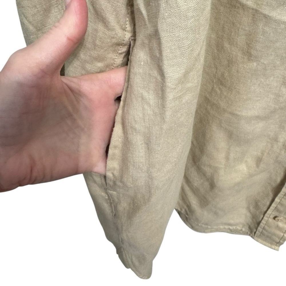 QUINCE Size XL 100% European Linen Button Up Tunic Blouse Long Sleeves Pockets - Picture 5 of 5